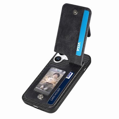 SKALO iPhone 16 Carbon Fiber Skal med Korthållare - Svart