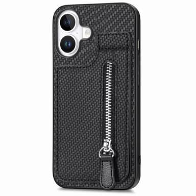 SKALO iPhone 16 Carbon Fiber Skal med Korthållare - Svart