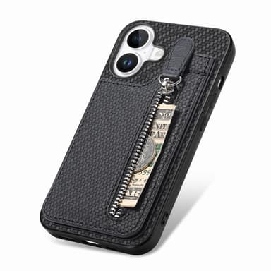 SKALO iPhone 16 Carbon Fiber Skal med Korthållare - Svart