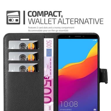Honor 7C / Huawei Y7 2018 Plånboksfodral Skal (Svart)