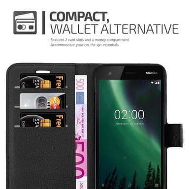 Nokia 2 2017 Plånboksfodral Skal (Svart)