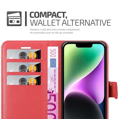 iPhone 14 Plånboksfodral Skal (Röd)