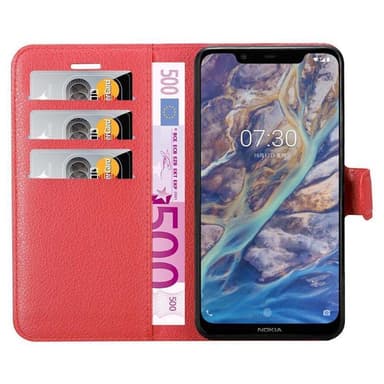 Nokia 7.1 PLUS / X7 Plånboksfodral Skal (Röd)