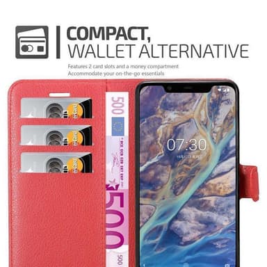 Nokia 7.1 PLUS / X7 Plånboksfodral Skal (Röd)