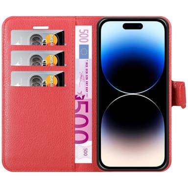 iPhone 14 PRO Plånboksfodral Skal (Röd)
