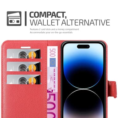 iPhone 14 PRO Plånboksfodral Skal (Röd)