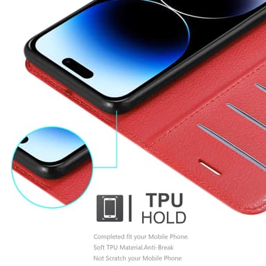 iPhone 14 PRO Plånboksfodral Skal (Röd)