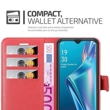 Oppo A12 Plånboksfodral Skal (Röd)