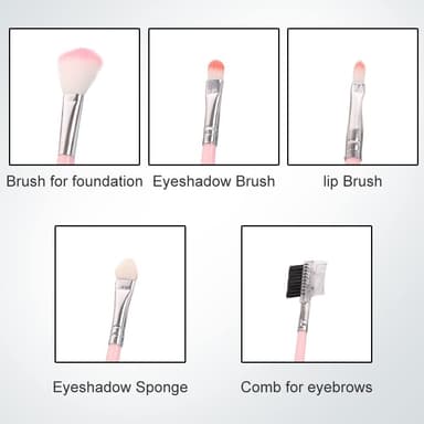 Sminkborstar Set med 5 make-up-borstar Rosa