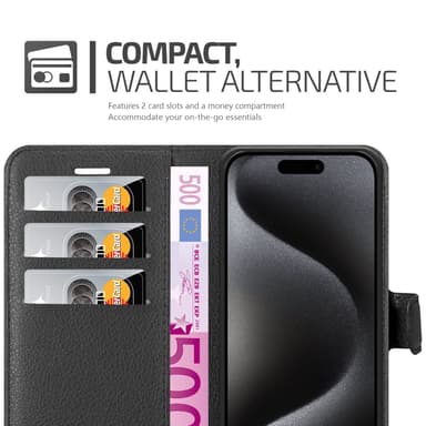 iPhone 15 Plånboksfodral Skal (Svart)