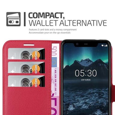 Nokia 5.1 Plånboksfodral Skal (Röd)