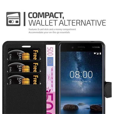Nokia 8 2017 Plånboksfodral Skal (Svart)