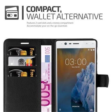 Nokia 3 2017 Plånboksfodral Skal (Svart)