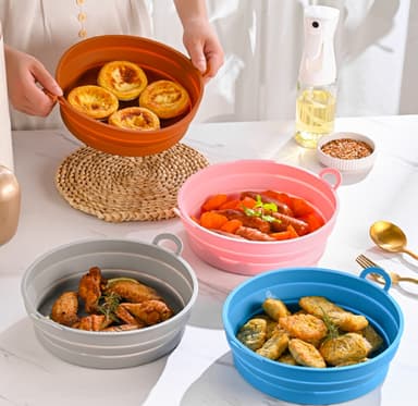 Hopfällbar rund Air Fryer silikonform Brun 19 cm