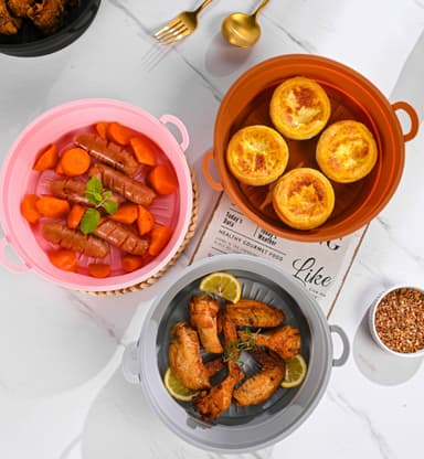 Hopfällbar rund Air Fryer silikonform Brun 19 cm
