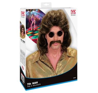 Peruk + mustasch '70s man'