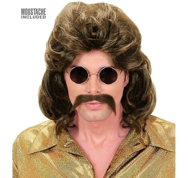Peruk + mustasch '70s man'