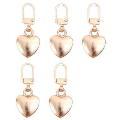 Hjärta blixtlås drar ersättning 5-pack Guld