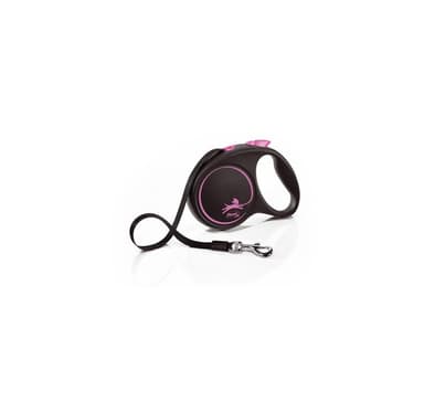 Gångkoppel Svart Design L Ribbon 5m, rosa, Flexi