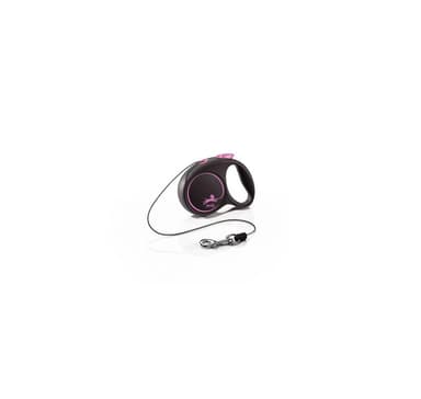 Gångkoppel Svart Design XS Cord 3m, rosa, Flexi