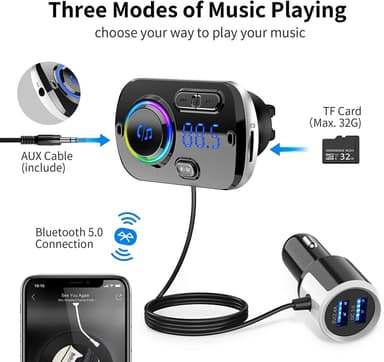 Trådlös FM-sändare för bilen Bluetooth 5.0 QC3