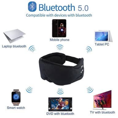 Sovhörlurar - Sovmask med hörlurar Bluetooth 5.0 Svart