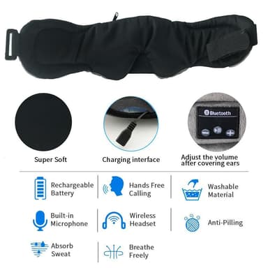 Sovhörlurar - Sovmask med hörlurar Bluetooth 5.0 Svart