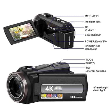 Videokamera 4K/48MP/16x Zoom/IR mörkerseende/fjärrkontroll