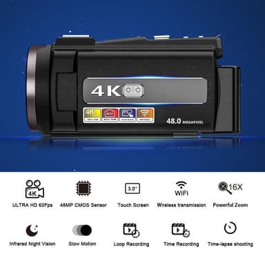 Videokamera 4K/48MP/16x Zoom/IR mörkerseende/fjärrkontroll