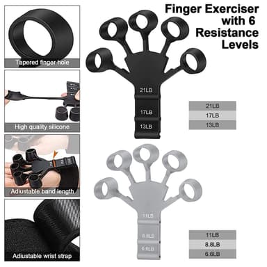 Fingertränare med 6 olika motstånd 2-pack Flerfärgad 1 L