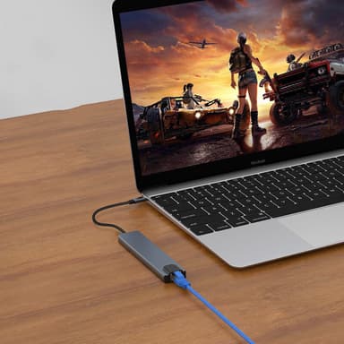 8 portars USB-C hub med USB, UBC PD, HDMI, RJ45, minneskort Grå