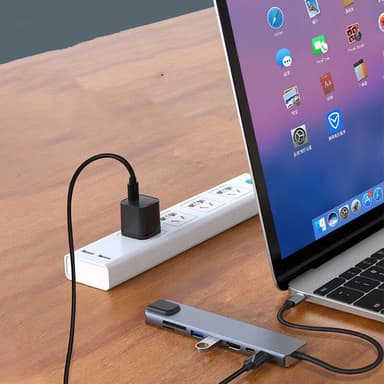 8 portars USB-C hub med USB, UBC PD, HDMI, RJ45, minneskort Grå