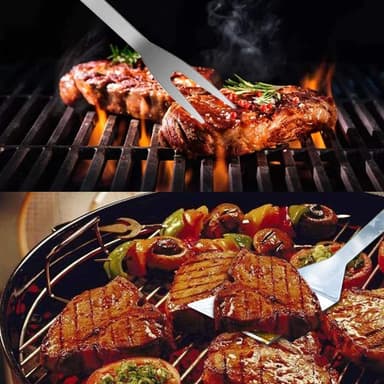 Grillset med väska, grillverktyg i rostfritt stål 9 delar Silver