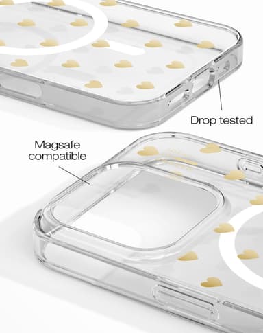 Clear Case MagSafe iPhone 16PM Golden Hearts