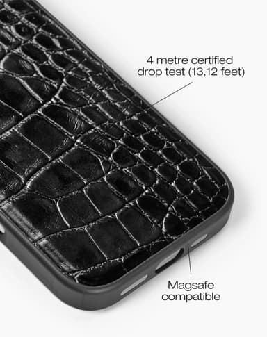 Vegan Leather Case MagSafe iPhone 16PM Black Croco