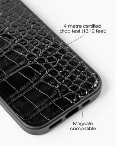 Vegan Leather Case MagSafe iPhone 13/14/15 Black Croco