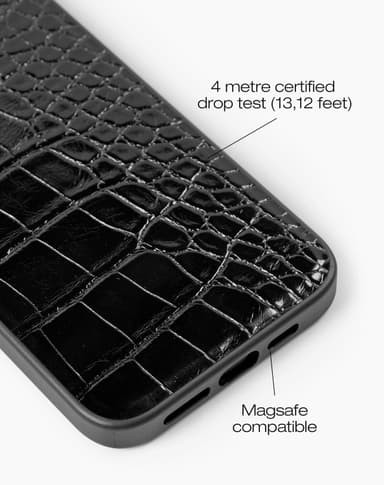 Vegan Leather Case MagSafe iPhone 14PM Black Croco