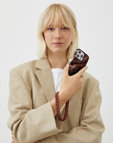 Printed Case iPhone 15PL Dark Amber Marble