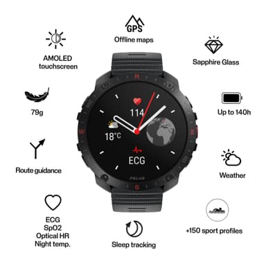 Polar Grit X2 Pro sportklocka S-L med pulsgivare (svart)