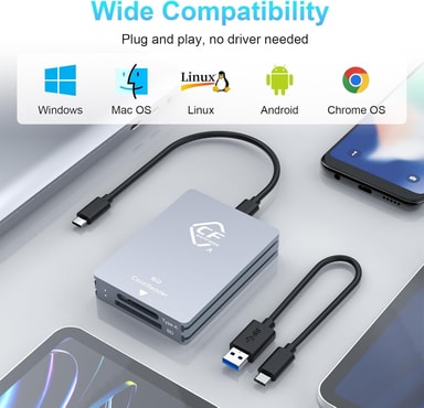 CFexpress Type A Kaartlezer – USB 3.2 Gen 2 – 10 Gbps – 2 Sleuven (CFexpress Type A & SD) – Aluminium – Incl. USB-C Naar C En USB-C Naar A Kabel – Voor Windows, Mac, Linux, Android 4 miniatura