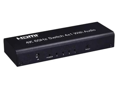 NÖRDIC HDMI Switch 4 till 1 Ultra HD 4K60Hz 4:4:4 HDCP2:2 HDR10 SPDIF och stereo Dolby DTS HD PS3/4/5, Xbox, Chromecast, kompatibel med Nintendo Switch