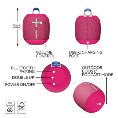Ultimate Ears WONDERBOOM 4 bärbar trådlös högtalare (hyper pink)