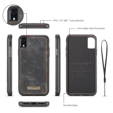 CASEME iPhone XR Retro Split läder plånboksfodral - Grå