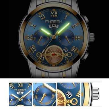 Armbandsur med självlysande visare - Svart armband med silvrig ram och svart bakgrund