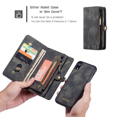CASEME iPhone XR Retro Split läder plånboksfodral - Grå