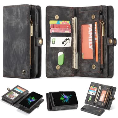 CASEME iPhone XR Retro Split läder plånboksfodral - Grå