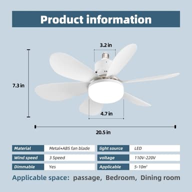 30W Takfläkt E27 lampa 3 färgtemperatur ljus med fjärrkontroll
