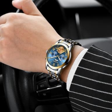 Armbandsur med självlysande visare - Svart armband med silvrig ram och svart bakgrund