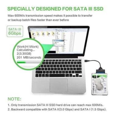 Adapterkabel SATA till USB 3.0 med hög överföringshastighet