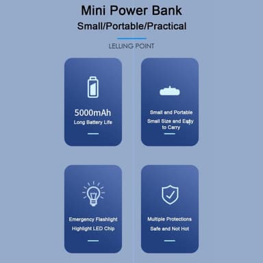5000mAh bärbar telefonladdare USB-C Powerbank med ficklampa